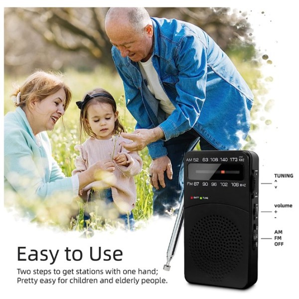 Bærbar radio, AM(MW)/FM batteridrevet radio, Pocket Tra