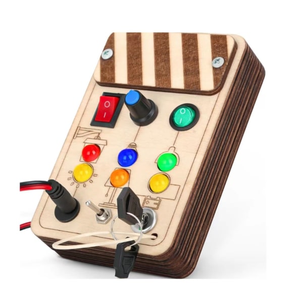 Barnleksak 2 3 år Montessori Busy Board LED Träleksak Sensorisk Tavla Motorik Modul Trav