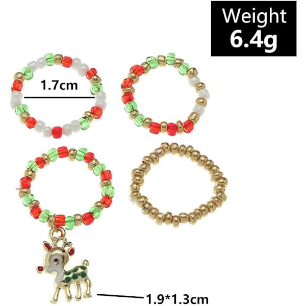 1,7×1,7×0,3 cm Julringar Pärlring Set Färgglada Pärlade Stackningsringar med Tomteälg Charm Elastiska Fingerringar Smycke
