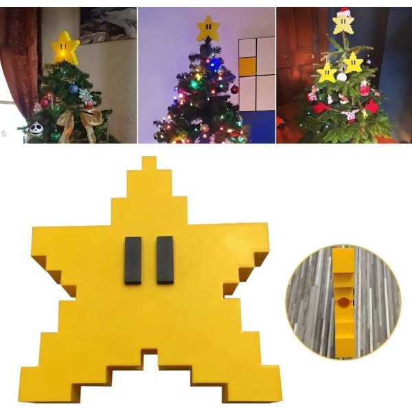 Retro Super Mario Pixel Star Christmas Tree Topper 3D Star S