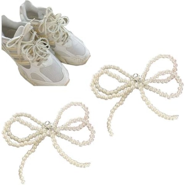2 stk. Perle Sløjfe Sko Dekoration Charms til Sneakers Kjole Sko Elegant Spænde Perle Bead Kæde til Kvinder DIY Sho