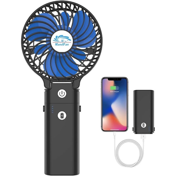 Sæt Mini Bærbar Ventilator 5200mAh USB Genopladeligt Batteri 3 Hastigheder 180° Foldbar Lille Bordventilator Power Bank 3 i 1 Håndholdt Ventilator til Kontor Rejse