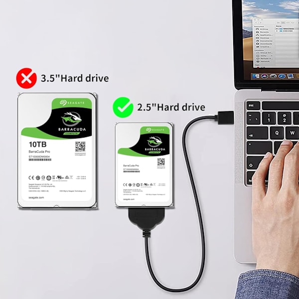 SATA til USB A-kabel, USB A 3.0 til 2,5” SATA III harddiskadapter - Ekstern konverter for