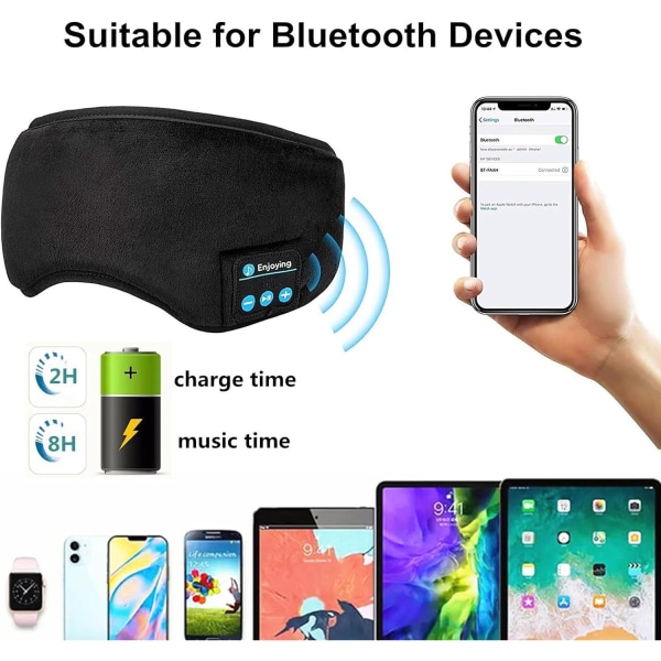 Bluetooth-ögonmask, sovmask med justerbar rem, sovmask med hörlurar för sidosovare,