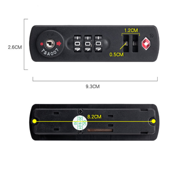1 x TSA007-yhdistelmälukko matkatavaroille ja matkalaukuille 3 D
