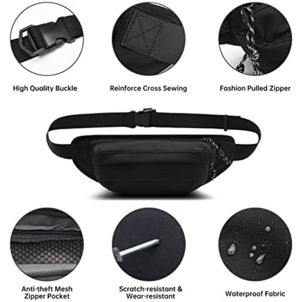 Langt Holdbar Fanny Pack til Kvinder Mænd - Casual Crossbody Sling Bag Løbetur Gåture Rejse Talje Pakke Bum Bag