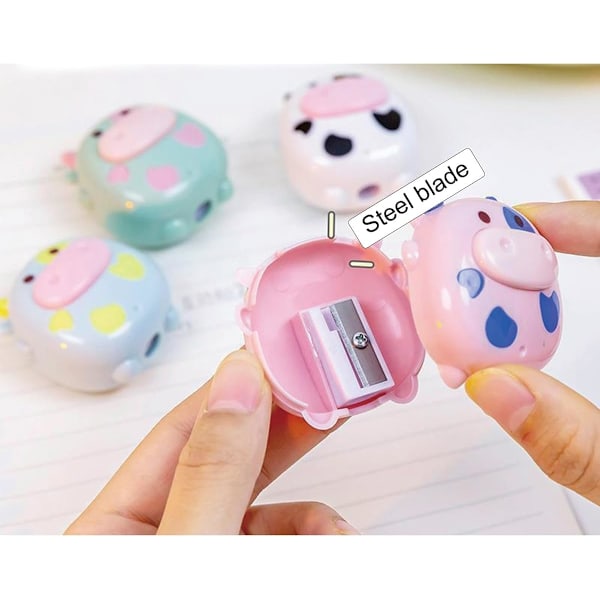 4 stk Søte Blyantspisser Tegneserieku Blyantspisser Liten Manuell Blyantspisser Kawaii PVC Blyantspisser Kontorrekvisita S