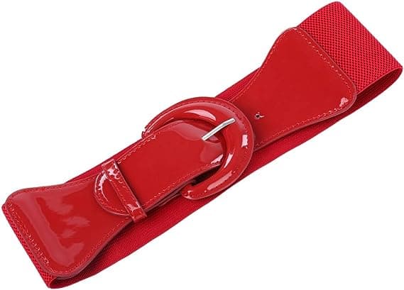 Rød damebelte elastisk skinnbelte 3 hull elegant for kjole B