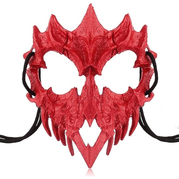 Japanese Halloween Mask Creepy Skull Half Face Resin Mask Decorative Cosplay Mask (Dragon God Red)