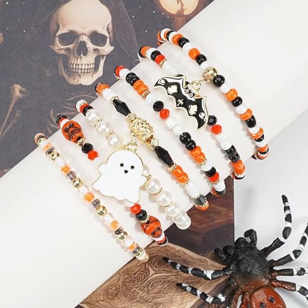 Set med 1 Halloween-armband, stapelbara pärlsträckarmband