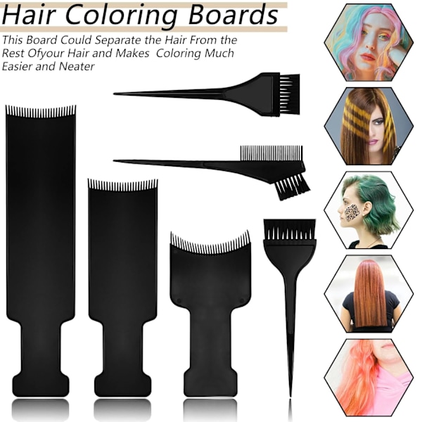 6 STK Highlighting Board og Highlighting Børste Sæt, 3 Hårfarvebørster og 3 Highlighting Boards med Tænder, til Hårfarve, Frisørtilbehør