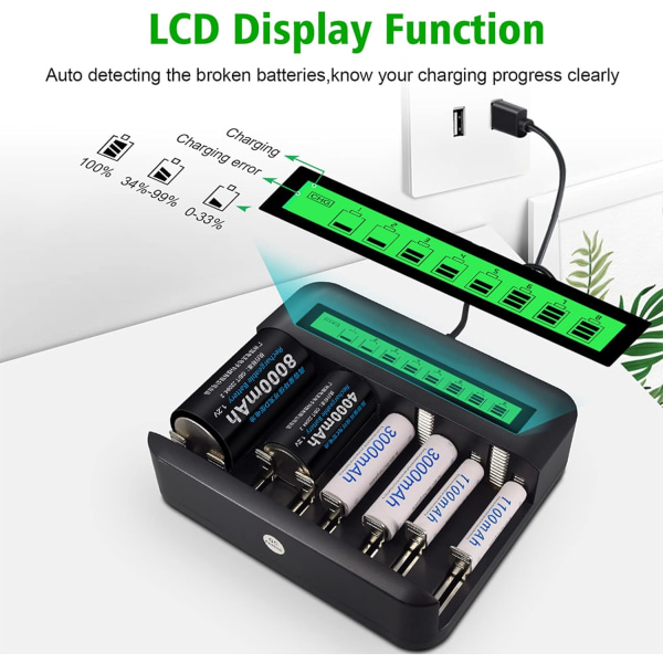 LCD USB-batterioplader til AAA AAA C D Ni-MH Ni-CD genopladelige batterier