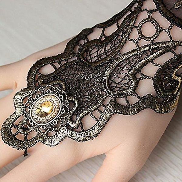 Vintage Dame Fjær Blonder Fingerless Lange Handsker Stræk Manchetter Armbånd Til Bryllup Halloween Fest