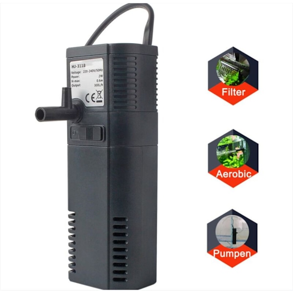 Akvariefilter Internt filter Internt filterpumpe med spraystang for 300L akvarium (300L/H 2W)