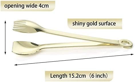 Mini Forrettang Forrettang i Rustfritt Stål, Sett med 4, Gullbelagt, Små Serveringstang, 6 Tommer (15,2 cm, Gull)
