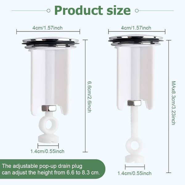 Stykke Universal Avløpsplugg for Vask, Baderomsvaskplugg 40mm, Justerbar Plugg i Hvit Forkrommet Messing, Badekarplugg, for Vask, Bidet, Baderom, K
