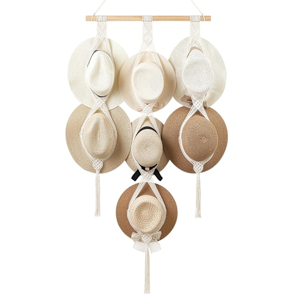 Hatthängare Hattställ för Vägg Cowboyhatthållare Organizer Display för Garderob Handvävd Bobo Hängande Hatt Organizer Förvaring för Hattar med Bred Brätte Plommonstop