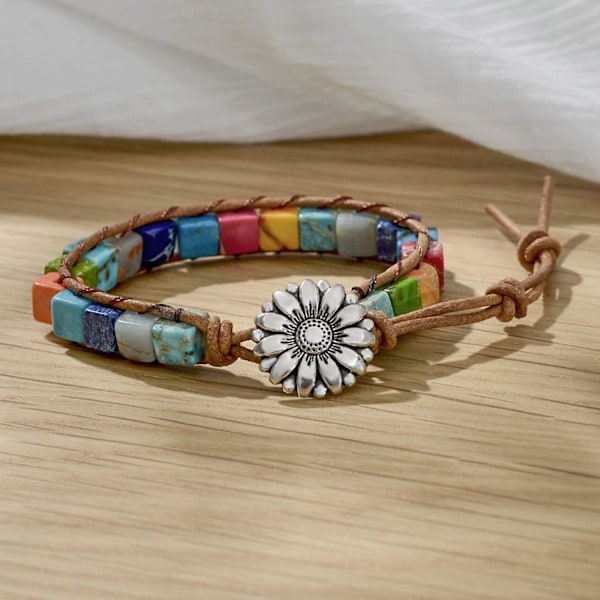 1 st armband för kvinnor med äkta stenar läderomslag läkande pärlarmband kvinnor män boho vänskaps smycken