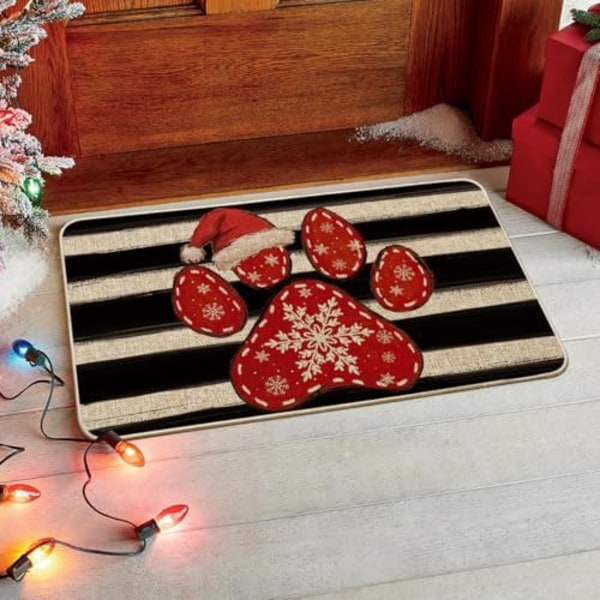 40x60cm Paw Print Hat Juletræsdørmatte, Vinter Jule Hjem Decor Lav Profil Skift Tæppe Dør Matte Gulv Matte til Indendørs Ud