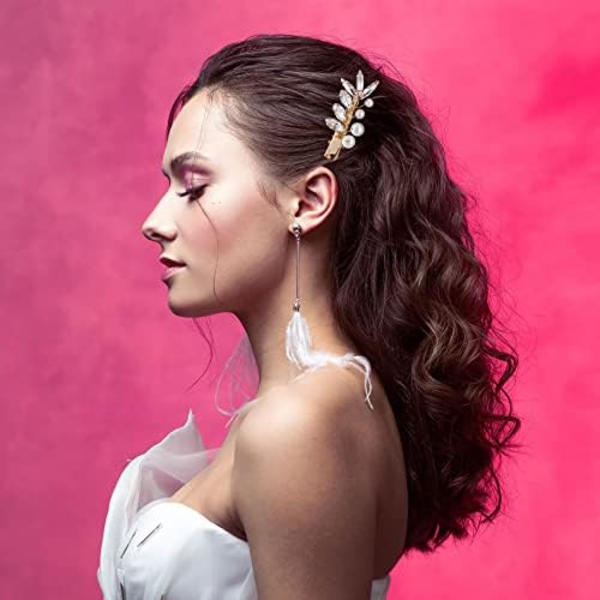 4 stk. Gull Alligator Hårklipp Rhinestone Krystall Perle Bryllup Barrettes Bling Brud Hårnåler Hårtilbehør for Kvinner