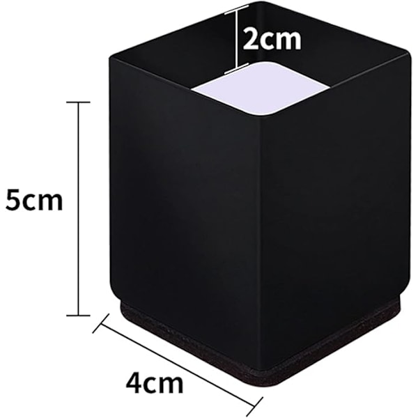 2 kpl Huonekalujen Tuolin Korotusjalka Pöydän Jalan Suoja Puu- ja Mattopinnoille - Neliö 4x5cm Musta