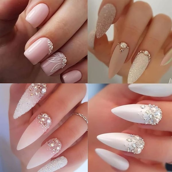 Nagelkonst Pärlor med Naglar Nitar Lim Gel Flatback Pärlor Nagel Charm Lyxiga Nageltillbehör Tillbehör Guld Silv