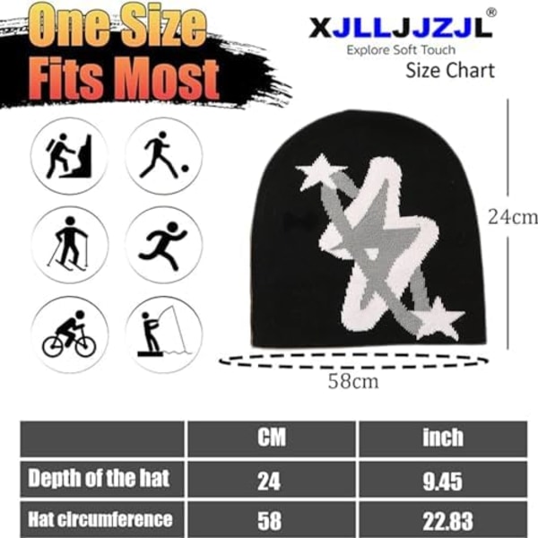Rock Skullies Strikket Hip Hop Hat Gothic Beanies Casual Udendørs Ski Hat Slouchy Skull Cap Sort