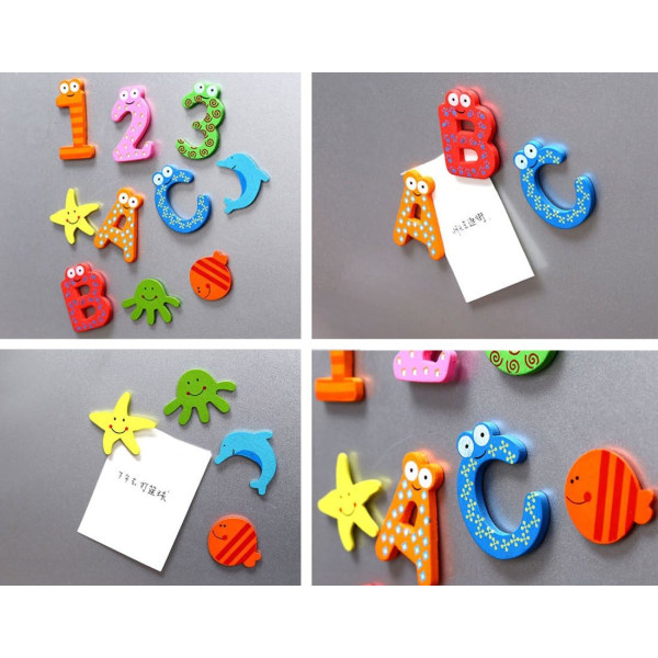 MH-53PCS Colorful Wooden Animal Letters and Numbers Fridge Magnet