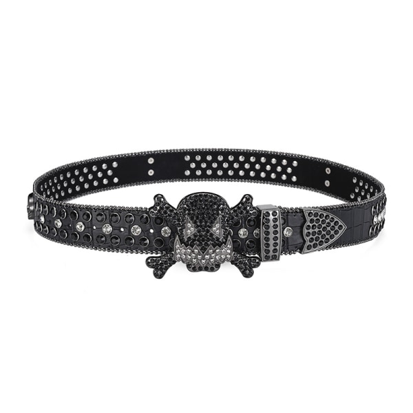 MH-（Sort 115cm） Rhinestone Skull bælte mænd skinnende modebælte pun