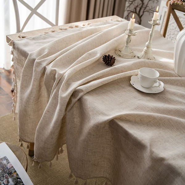 (140x180 cm) Rektangulär Beige Bomull Linneduk Solid Färg Dammsäker Tvättbar Bordsduk