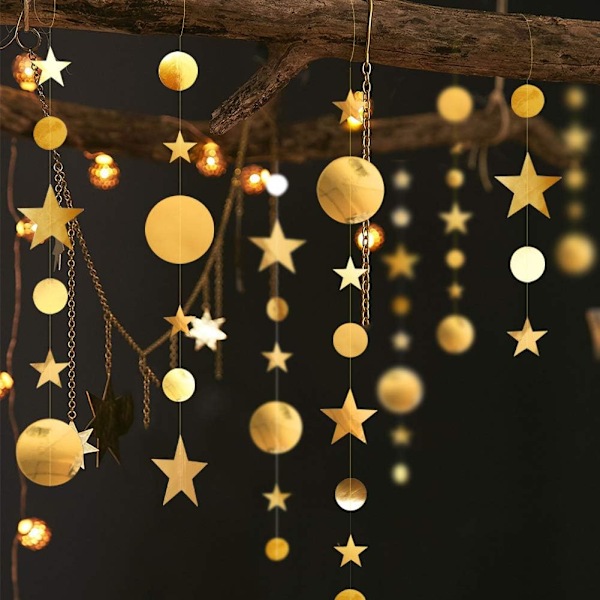 4m Gold Twinkle Little Star Party Garland Set Metallic Matte Large Paper Round Garland Bunting