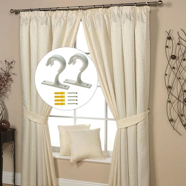 2 stycken justerbara gardinfästen, 23-28mm draperikrokar, kraftiga gardinstångshållare i aluminiumlegering med skruvar för gardin eller skåp (vit)