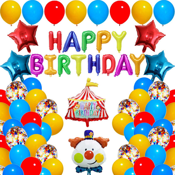 Cirkus Clown Födelsedag Ballonger med Banner Cake Topper Latex Ballong Set Set