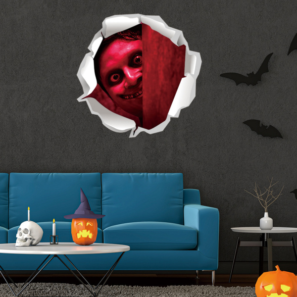 Set med 2 3D Halloween-veggklistremer Rød djevel Spøkelsesaktige flyttbare veggklistremer Zombie veggkunst-klistremer for B