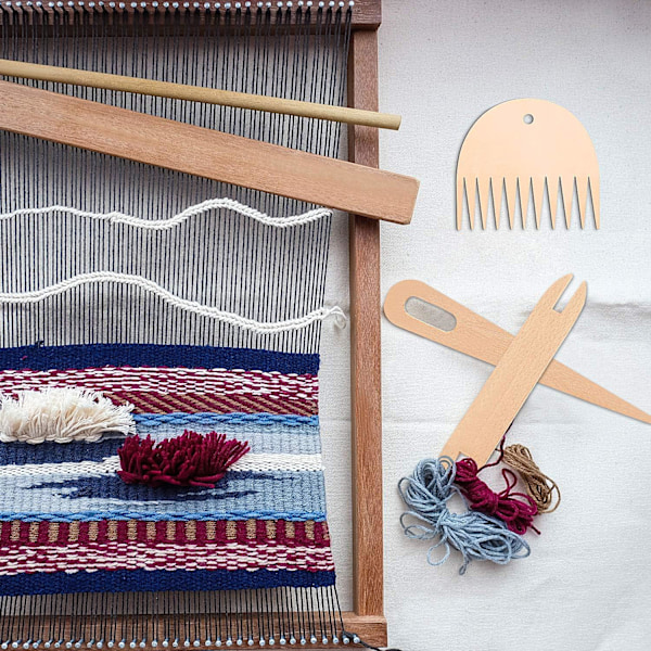 7 Delar Trä Handvävstol Stickset Inkluderar 5 Delar Trä Virknål med Skyttlar Vävsticka och Vävkam för Stickade Hantverk DIY