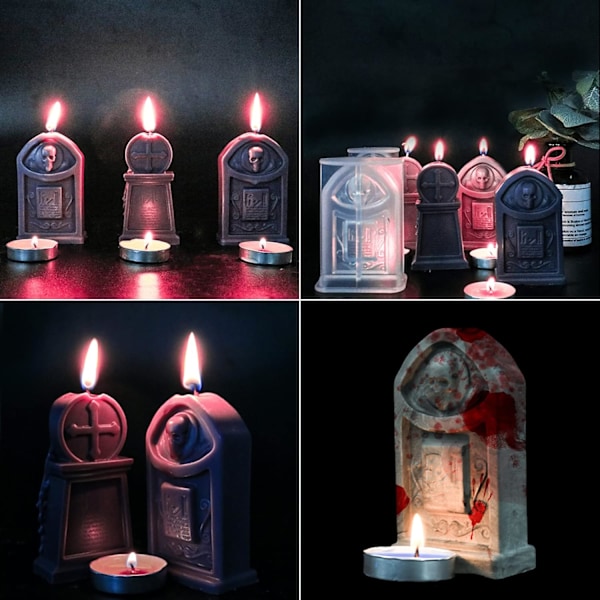 2 stk Gravstein Lysform Halloween Harpiksstøping Silikonform for DIY Aromaterapi Lys Voks Gips Polymerleire