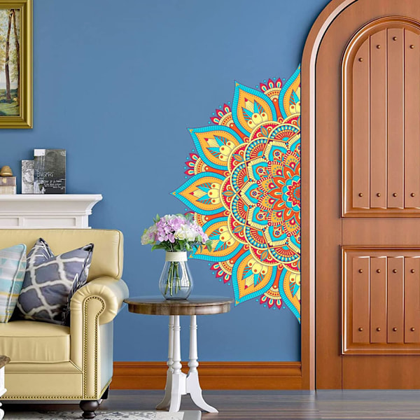 1 stk. Halv Mandala Vægsticker Stor Boho Mandala Blomst Vægsticker Farverige Boho Blomster Vægsticker til Soveværelse