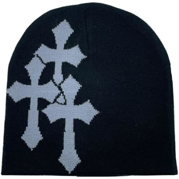 Stickad Beaniehatt med Korsgrafik för Män och Kvinnor, Jacquardhatt, Punk, Enfärgad, Utomhussporter, Trendig Beanie