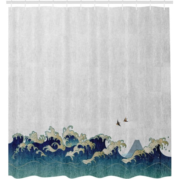 Japanilainen aalto-suihkuverho, vesipyörteitä, kangaskylpyhuone joulukuu