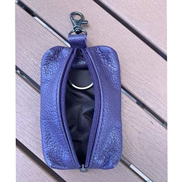 12x7.6cm Unisex Nyckelhållare i äkta läder, plånboksfodral, väska, nyckelring med nyckelring & blixtlås (lila)