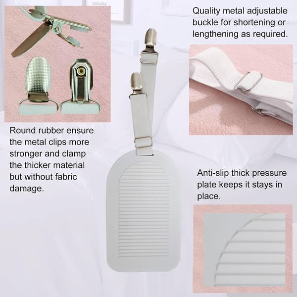 Lagnerstrammere Holder Lagner Stramme & Nem Installation, 4 stk. Justerbare Lagnerclips Fastgørelsesstropper Elastisk Griberholder til Seng