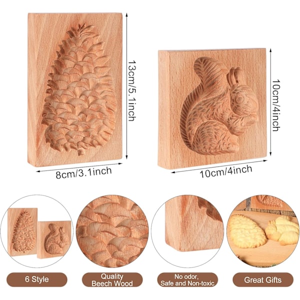 2 stk Skårne Tre Cookie Former, Baking Embossing Cookies Stempel Form Kutter Morsom 3D Pinecone Cookie Form Tre Ekorn