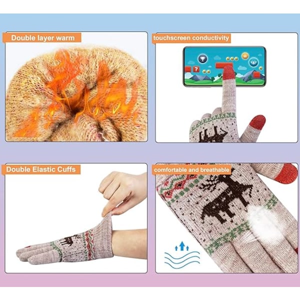 2 stk. Vinter Touch Screen Hansker Hjort, Varm Fleeceforet Teksting G
