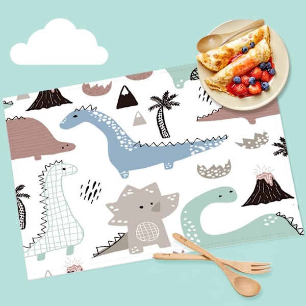 4 stk. Barnas Placemat Enkle å rengjøre, Barnas Bordmatte Litt Vanntette, Søte Tegneserie Dinosaur Bordmatte Vaskbare 13,8×9,8