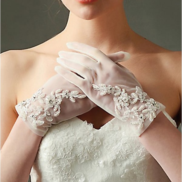 Brudehandsker med blonder til kvinder Korte handsker til kvinder Operahandsker