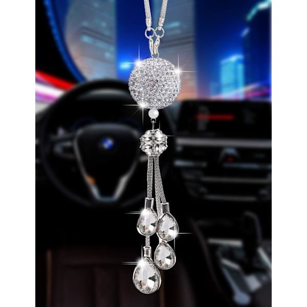 Bling Biltilbehør for Kvinner og Menn, Søt Dekor for Kvinner, Lykkebringende Krystall Solfanger Ornament, Bakspeil Ball Charm