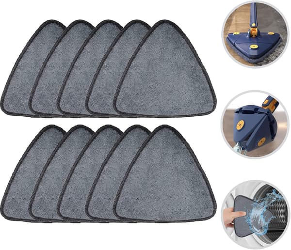10 Stykker Trekant Mikrofiber Mopp Erstatningsputer for 360° Roterende Mopp, Fiber Moppehode, Moppehoder, Moppehoder, Gjenbrukbar Moppehode Erstatning