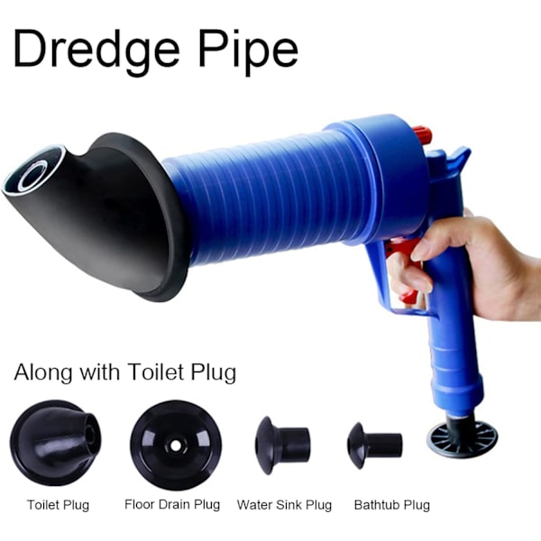Toilet Unblocking Gun, Unblocker Cleaning Tool Air Set med 4 forskellige hoveder Højtryk