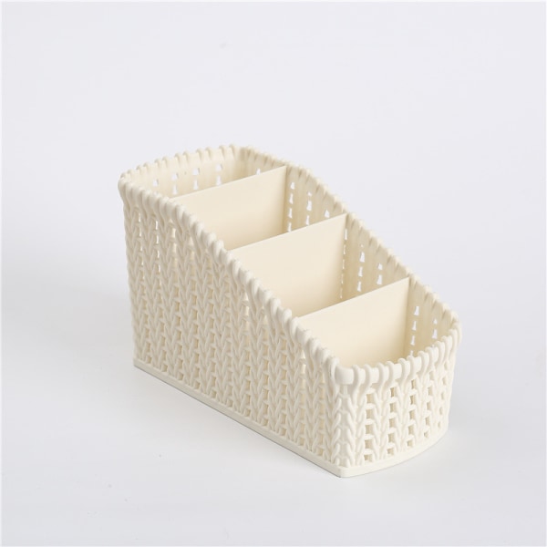 Off White Lang Desktop Oppbevaringskurv, 4 Roms Display
