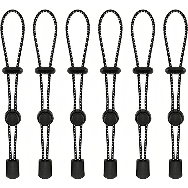 (Sort) 6 Stykker Elastisk Snor, Vandrestavs Fastgørelsessnor, Justerbar Elastisk Snor, Vandretilbehør, Egnet til Vandring, Bjergbestigning og Rejser